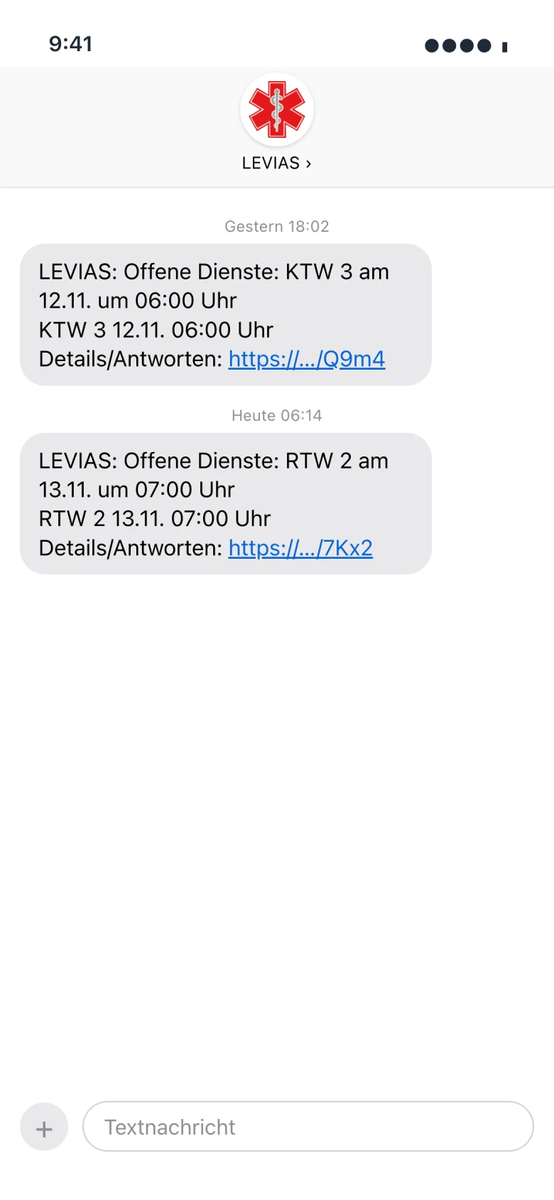 SMS mit Anfrage für einen offenen Dienst