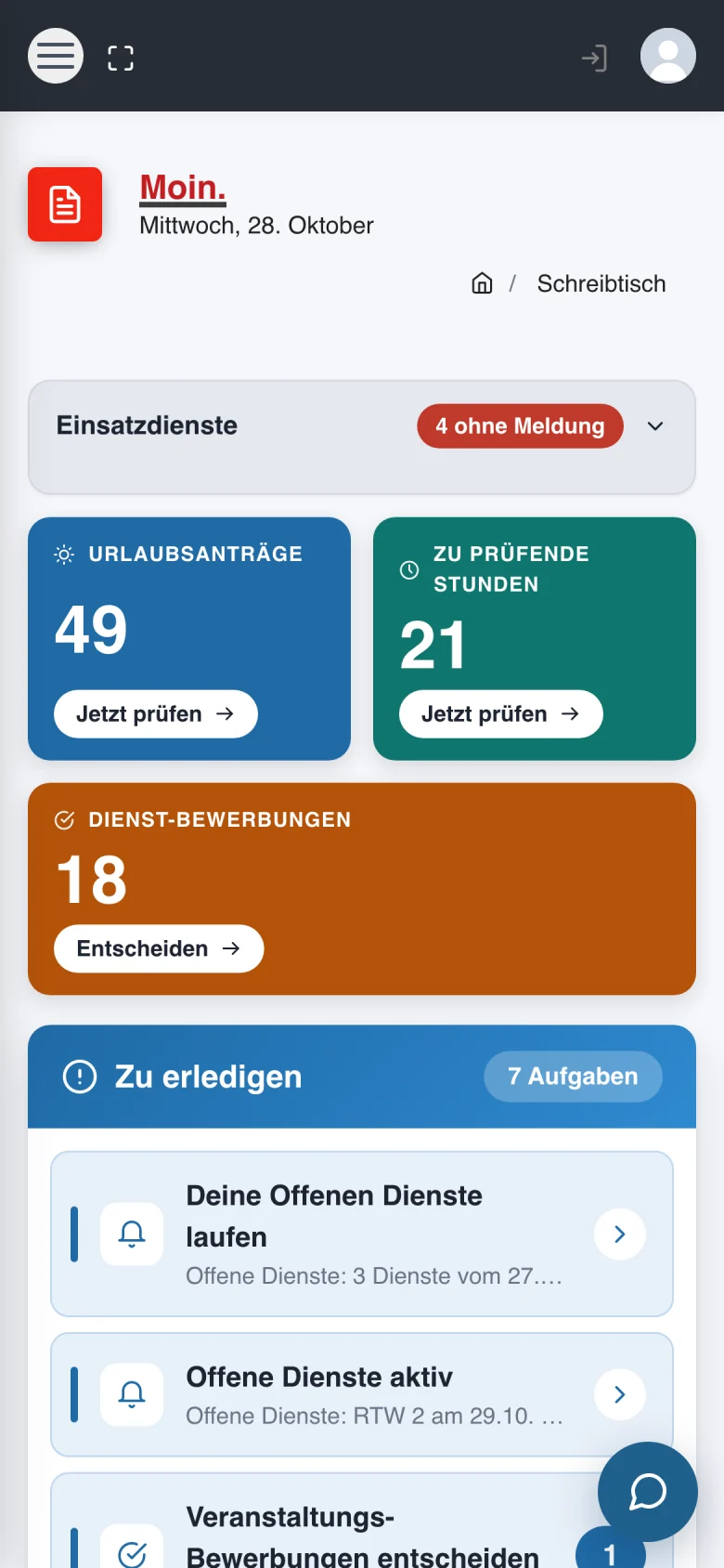 LEVIAS-Schreibtisch auf dem Smartphone